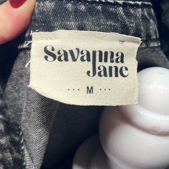 Savanna Jane Black Washed Denim Button Front Tiered Shirt Dress Size M - Picture 6 of 8